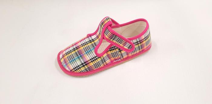 Beda barefoot bačkůrky kostkované růžové, BF 060010/W Širší typ náhled