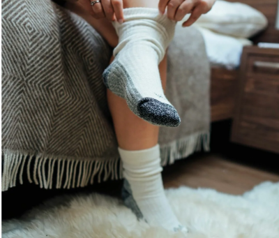 Ovčí ponožky Merino se zdravotním lemem, krémová, dárkové balení