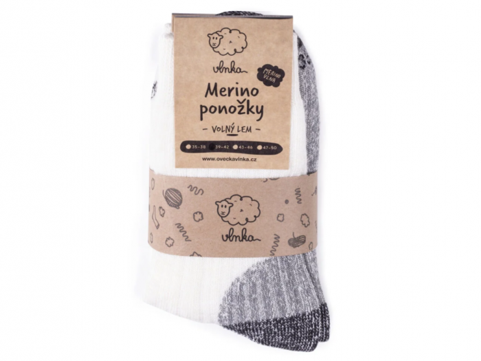 Ovčí ponožky Merino se zdravotním lemem, krémová, dárkové balení náhled
